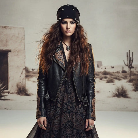 Spiked O-ring winter beanie hat with silver-tone hardware and fleece-lined slouchy design / black