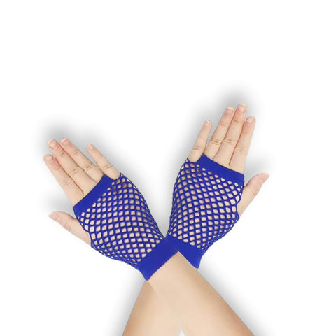Party Neon Short Mesh Gloves fishnet blue wrist coverage