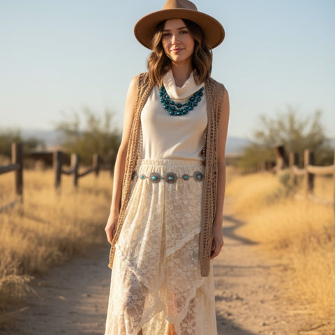 blue multi strand wood statement necklace with turquoise round and disc beads boho western layered statement jewelry