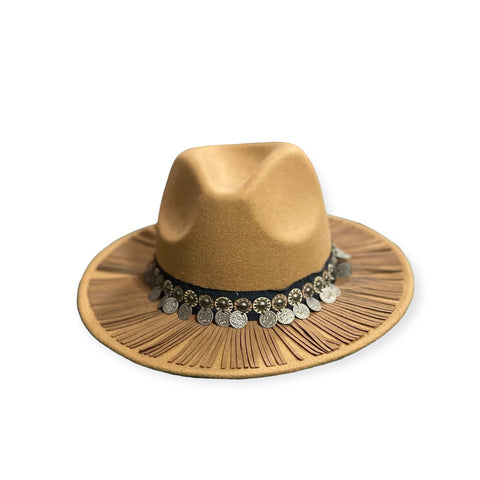 Brown Leather Fringe Fedora Hat - Wild Time Fashion