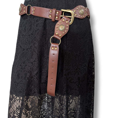Western Leather Link Medallion Belt Saddle Brown Western Medallion Link Belt - Boho Waist Accessory