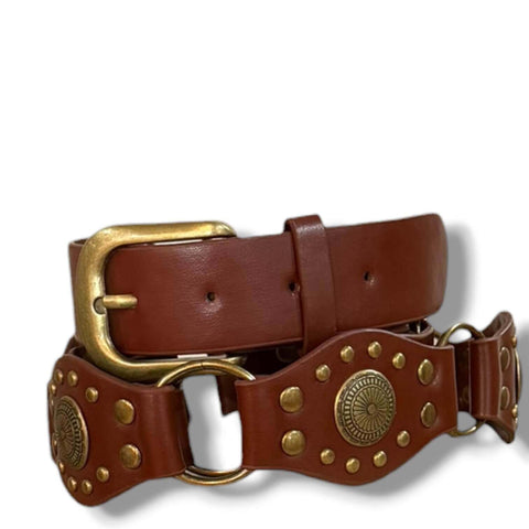Western Leather Link Medallion Belt Saddle Brown Western Medallion Link Belt - Boho Waist Accessory