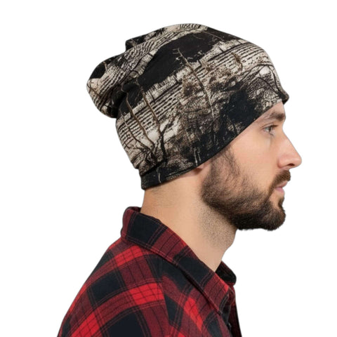 Lightweight Jersey Knit Multi Functional Beanie 4-way wear slouchy cap balaclava neck gaiter headband unisex ponytail friendly in black or brown