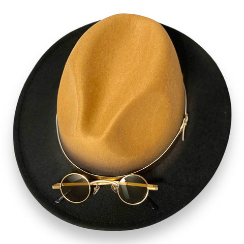 Retro Golden Brown Small Round Lens Sunglasses