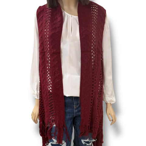 Boho Western Crochet Fringe Cardigan Vestsleeveless open front crochet layer in beige burgundy red or dark gray