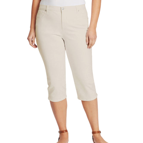 Women's Mid Rise Cropped Denim Jeans Colored Beige Sand Denim Jeans - Plus Size 1X - Wild Time Fashion