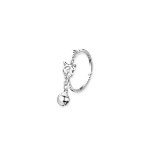 Sterling Silver Cat Chasing Ball Charm Ring