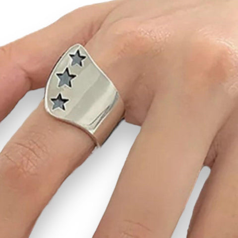Women's Modern Style Star Struck Spoon Ring- Adjustable Open Band - Size 8 - Wild Time Fashion