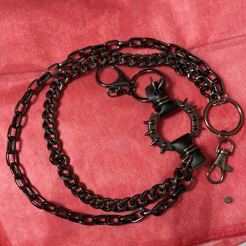 Black Chunky Layered Pants Chains Spiked o-ring design, perfect for goth, grunge, to streetwear  accessory!