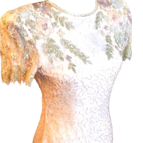 Exquisite Short Sleeve Pink Sequin Floral Dress by Scala- Wild Time Fashion
