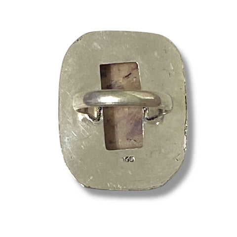 Artisan handcrafted Crazy Horse Jasper ring highlighting  sterling silver backside stamped and band