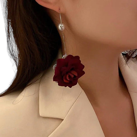 Crimson Roses Threader Earrings -Wild Time Fashion