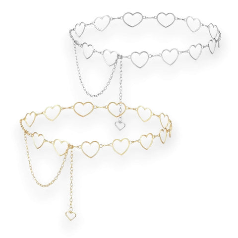 Open Heart Belly Body Chain Belt adjustable Silver or Gold Tone