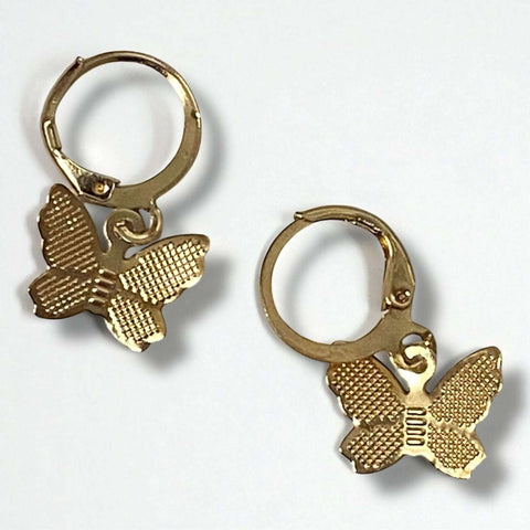dainty  butterfly gold leverback hoop dangle earrings