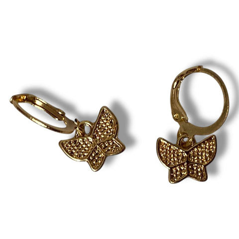 gold butterfly dainty lever back hoop dangle earrings