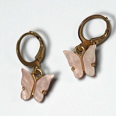 dainty pink and gold leverback dangle earrings