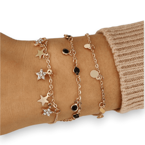 Gold Charming Trio Anklets for Stylish Layering- Wild Time Fashion