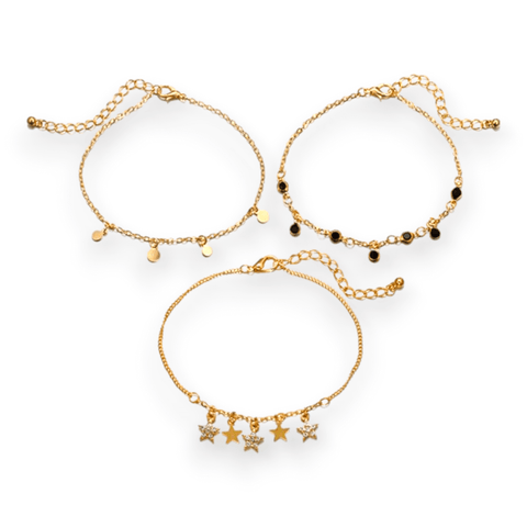 Gold Charming Trio Anklets for Stylish Layering- Wild Time Fashion