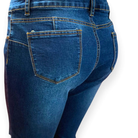 Mid Rise Distressed Fray Hem Denim Jeans Butt Lift Backside