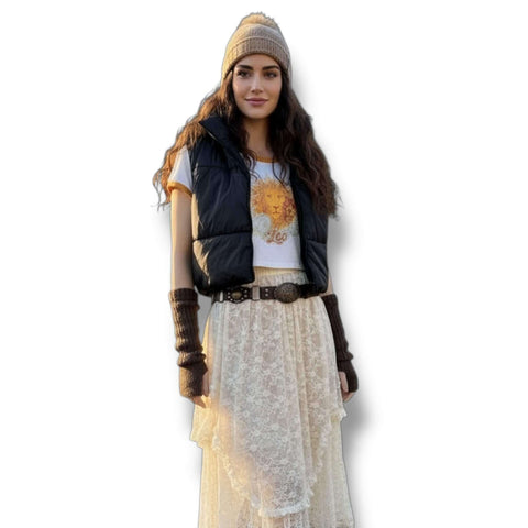 dark brown faux leather boho western medallion belt with antique gold floral engraved oval buckle studded rivets and O-ring links