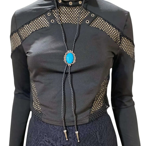 Desert Rebel Oval Faux Turquoise Bolo Tie - Black/Silver / One size / Faux Turquoise Bolo Tie - Bolo Ties