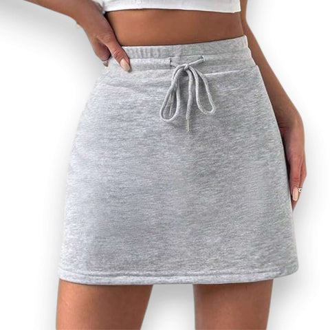 Gray Drawstring Casual Mini Skirt