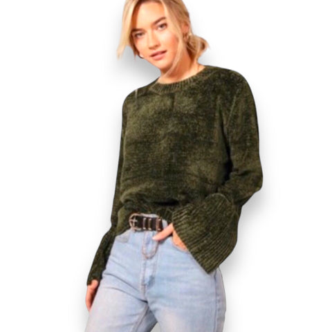 Chenille Bell Sleeve Sweater - Wild Time Fashion