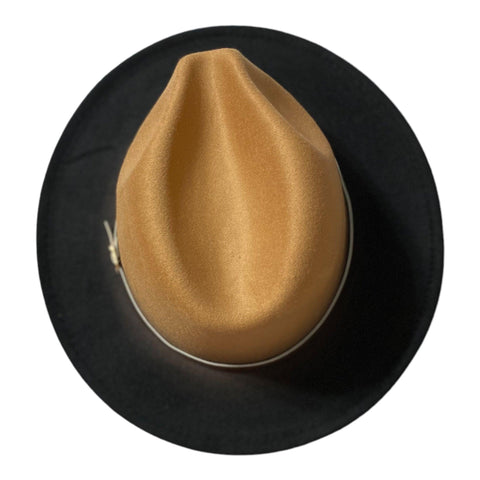 Tan Fading Black Stiff Brim Tall Dented Crown  Trilby Fedora Hat - 7 1/4 - 7 3/8 - Unisex Genderless Hat - Wild Time Fashion