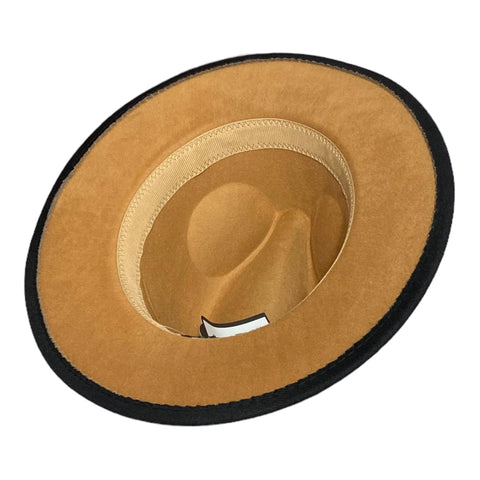 Tan Fading Black Stiff Brim Tall Dented Crown  Trilby Fedora Hat - 7 1/4 - 7 3/8 - Unisex Genderless Hat - Wild Time Fashion