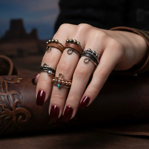 Fidget beaded ring set with 8 adjustable mixed-metal open bands and movable bead details