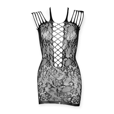 Black Rhinestone Cut Out Fitted Fishnet Mini Dress - Wild Time Fashion