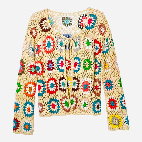 Boho Chic Floral Crochet Cropped Cardigan
