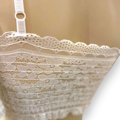 White Pink Floral Ruffle Lace Bustier Top back view
