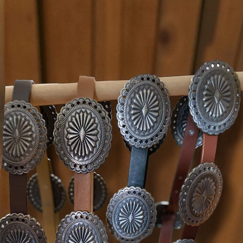 Western Silver Oval Floral Links Belt brown, dark brown, black concho belts