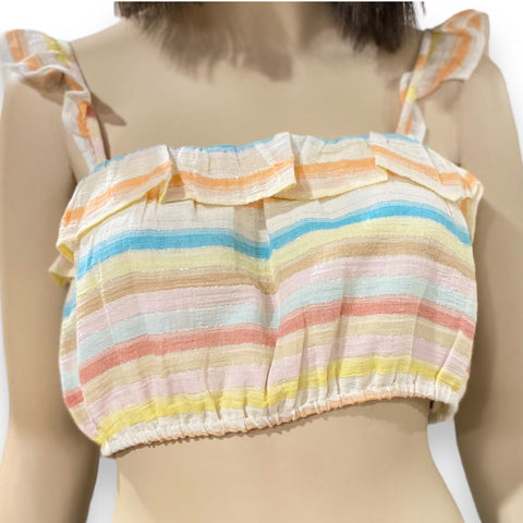 Women's  Ruffled Crop Top Multi Striped by Lovers + Friends -Size 6/8 or Medium - Wild Time Fashion