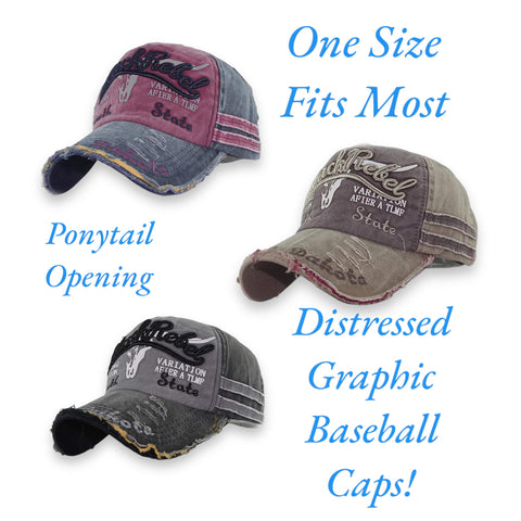 Graphic Distressed Baseball Hats - Wild Time Fashion