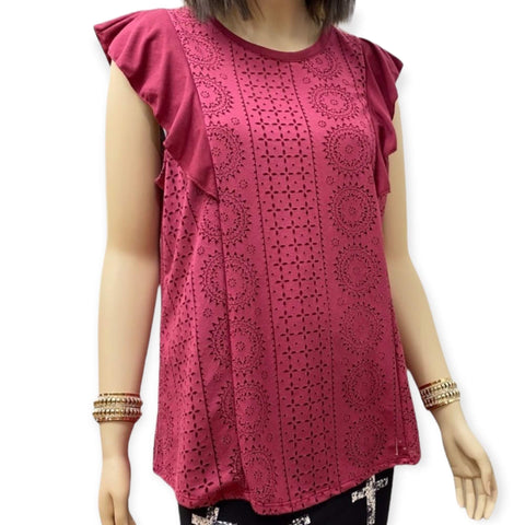 Women's Short Sleeve Cut Out Geo Top