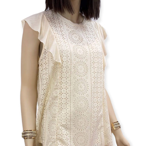 Women's Short Sleeve Cut Out Geo Top