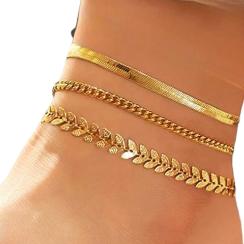 Stylish Stackable Gold Bracelets Anklets Trio -Wild Time Fashion