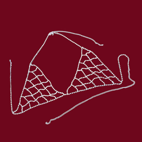 Sparkly Chest Chain Bralette Body Chain top in silver – festival body jewelry