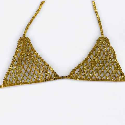 Gold rSparkly Chest Chain Bralette Body Chain – Y2K rave body chain