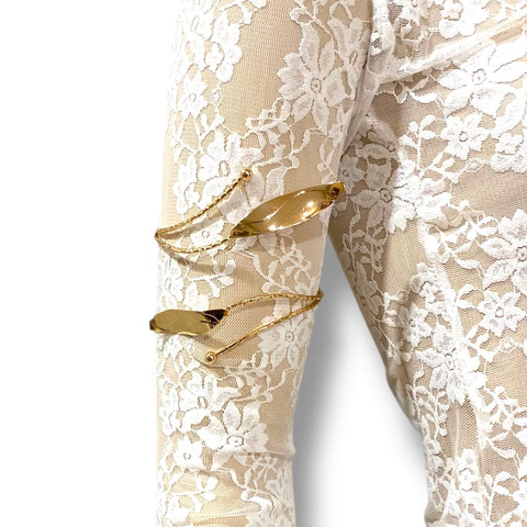 Boho Textured Statement Upper Arm Cuff  Gold Leaf Open Armlet Upper Arm Cuff Body Jewelry 