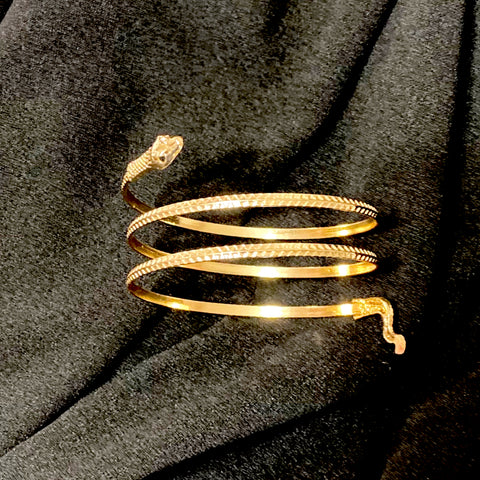Gold Coiled Snake Armlet Cuff Bracelet - Wild Time Fashion