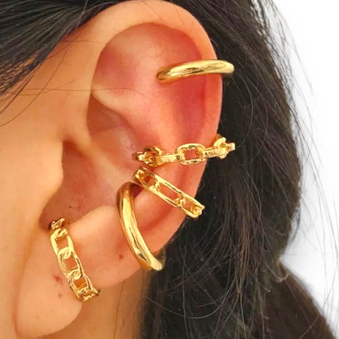 Trendy Gold Stackable Ear Cuffs Set of 5 - Wild Time Fashion