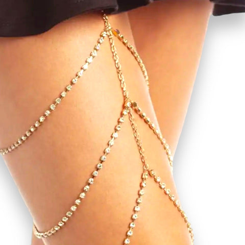 Glittery Tiered Boho Crystal Thigh Chain - Wild Time Fashion