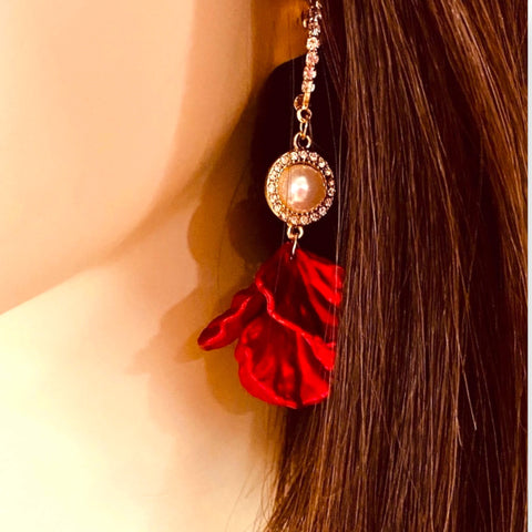 Gold Pearl Hoop Rose Petal Earrings - Wild Time Fashion
