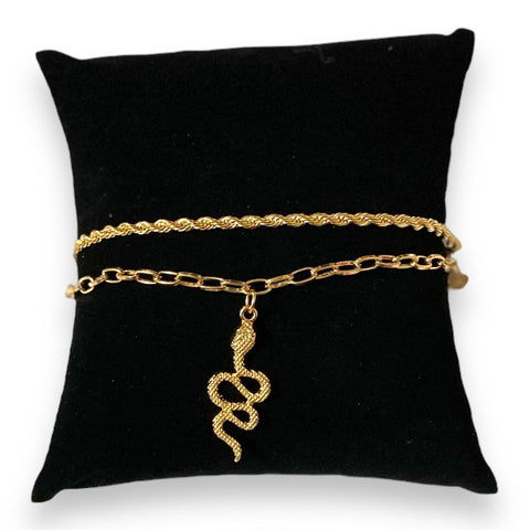 Gold Charming Snake Rope Anklet Bracelet Set of 2