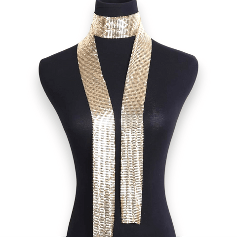 Elegant Metal Sequin Long Choker Necklace Scarf - Wild Time Fashion