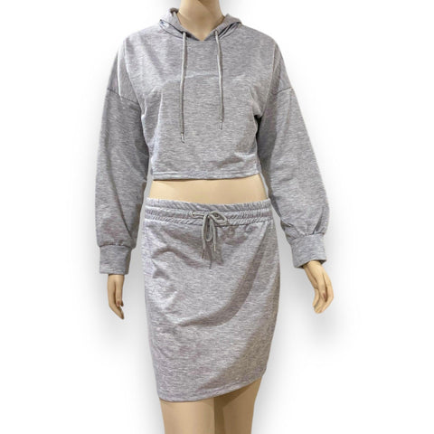 Women's Gray Long Sleeve Lightweight Hoodie Crop Top - Large- Wild Time Fashion