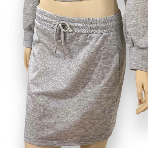 Women's Athletic Leisure Gray Mini Skirt Drawstring Waist Casual Attire - Large - Wild Time Fashion